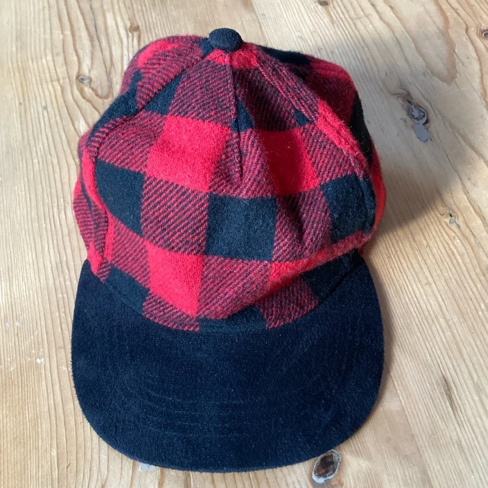 Child’s Red Black Buffalo Plaid Suede Baseball Cap Adjustable